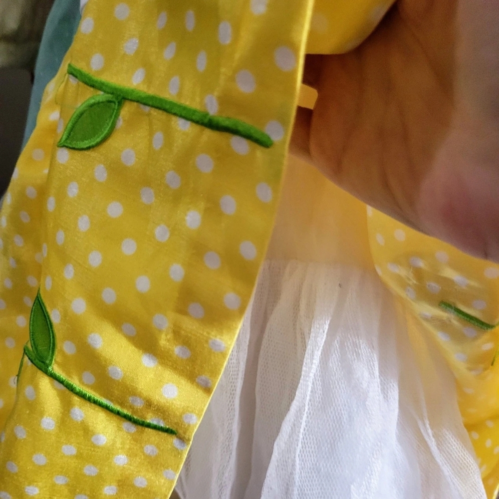 Girls Size 2T Princess Polka Dot Dress Yellow White Flowers Bow Lined Lightweigh - Picture 12 of 12